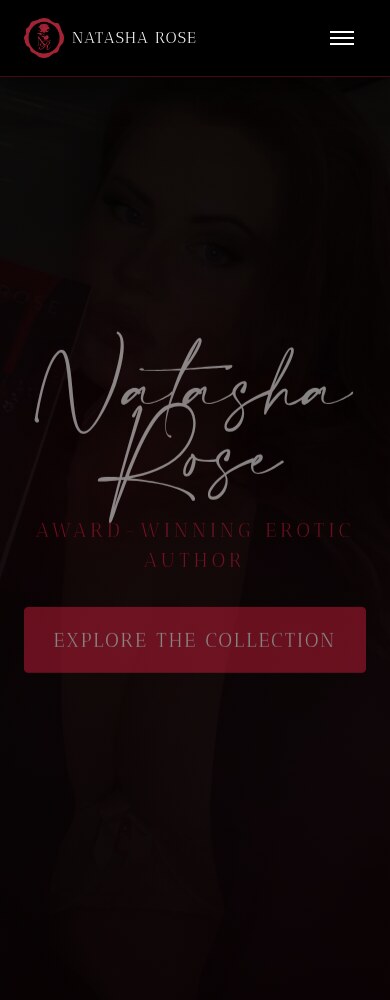 Natasha Rose homepage on mobile